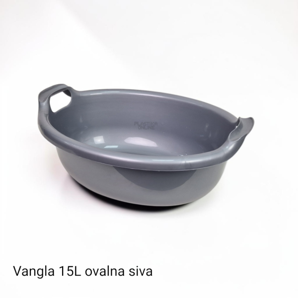 Plastična vangla ovalna 15L sa ručkama siva