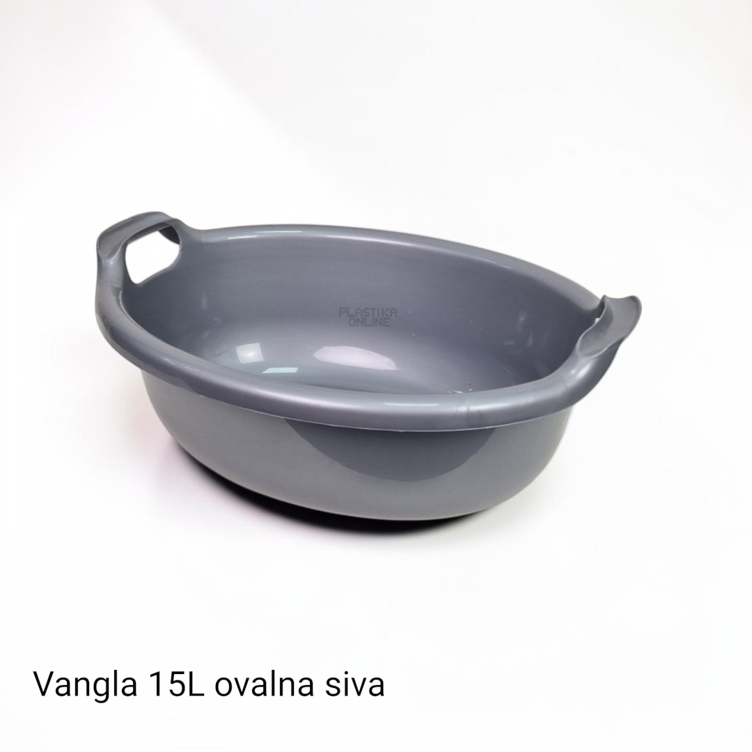 Plastična vangla ovalna 15L sa ručkama siva