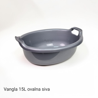Plastična vangla ovalna 15L sa ručkama siva