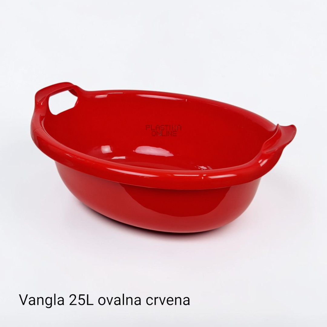 Plastična vangla ovalna 25L zapremine srednja sa ručkama crvene boje