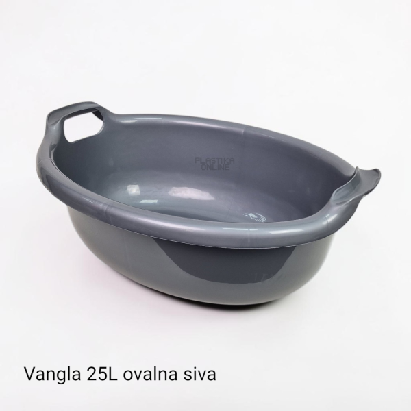 Plastična vangla ovalna 25L zapremine srednja sa ručkama sive boje