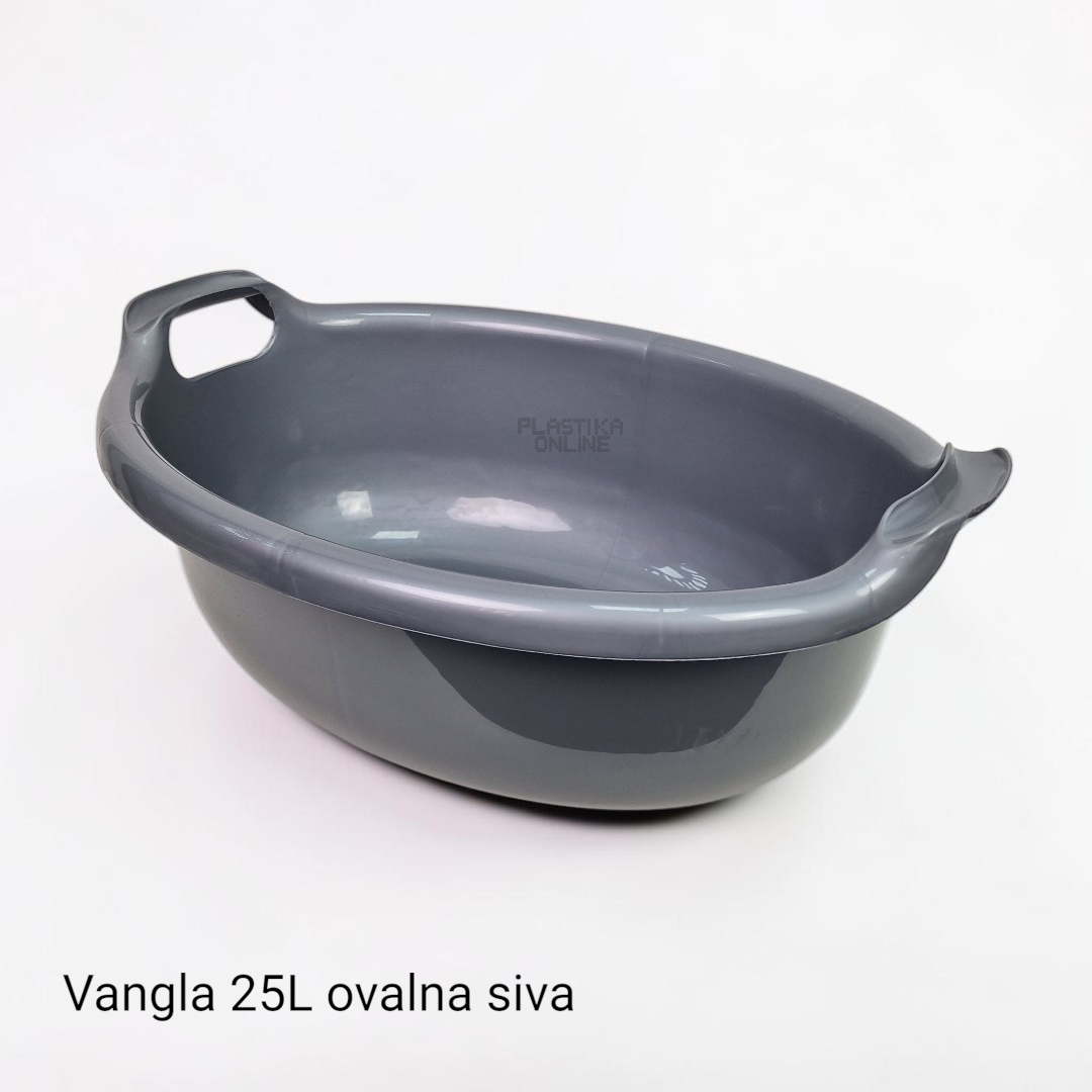 Plastična vangla ovalna 25L zapremine srednja sa ručkama sive boje