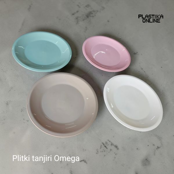Plastični plitki tanjiri Omega prečnika 23,5cm raznih boja