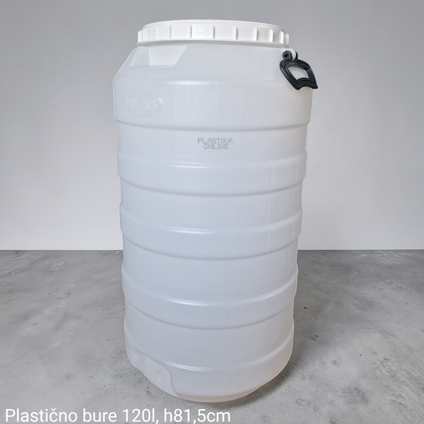 Plastično bure 120L zapremine visine 81,5cm sa poklopcem i ručkama bele boje