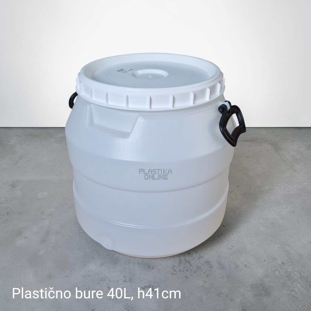 Plastično bure 40l zapremine sa poklopcem i ručkama visina 41cm bele boje