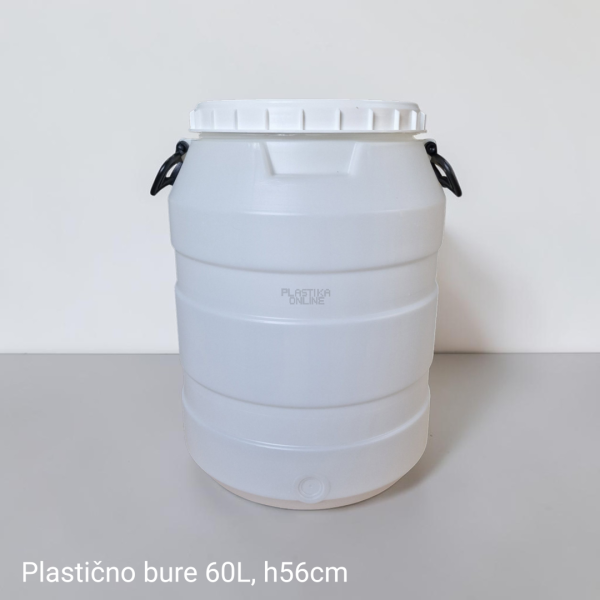 Plastično bure od60l zapremine sa poklopcem i ručkama visine 56cm bele boje