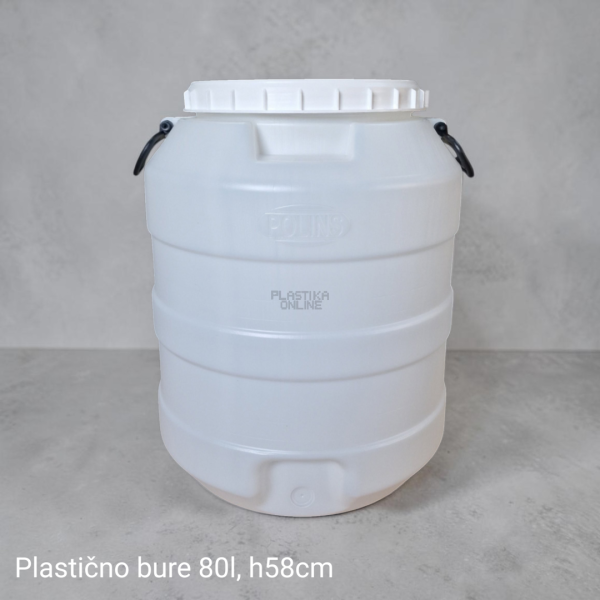 Plastično bure 100L zapremine visine 58cm sa poklopcem i ručkama bele boje