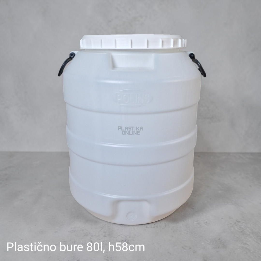 Plastično bure 100L zapremine visine 58cm sa poklopcem i ručkama bele boje