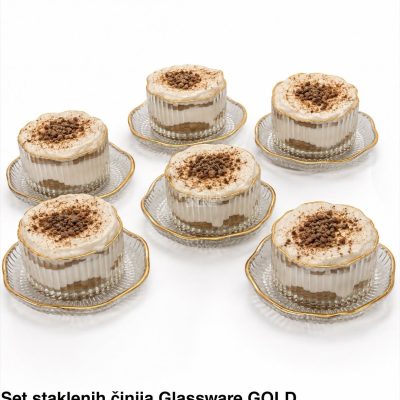 Set od 6 staklenih činija sa podmetačem sa zlatnim rubom glassware gold