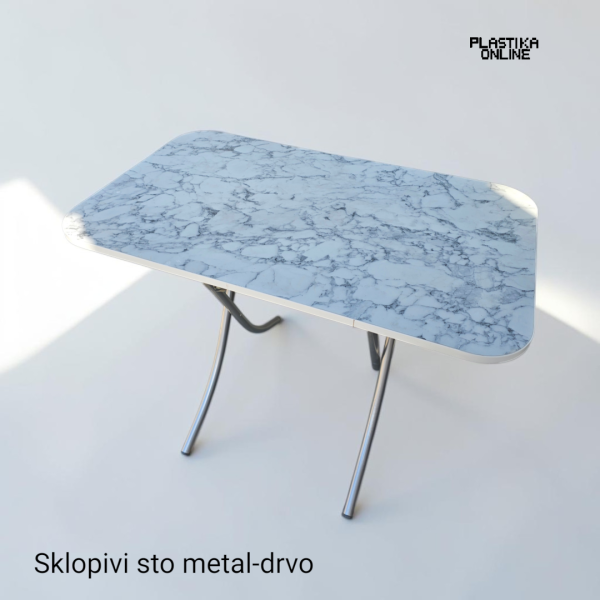 Sklopivi sto metal i drvo dimenzije 100x60cm Alesta bela siva