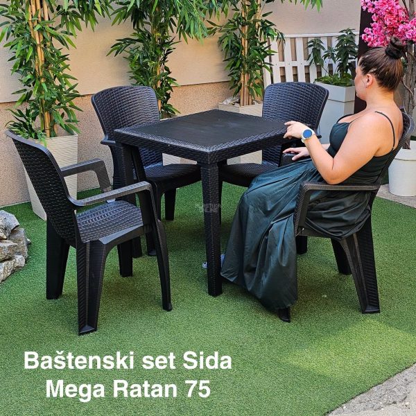 Baštenski set Sida Mega Ratan 75 - 4 stolice sida i mega ratan lux sto 75x75, bastenski setovi, plasticne stolice, plasticni stolovi, plasticni namestaj