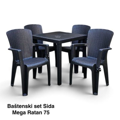 Baštenski set Sida Mega Ratan 75 - 4 stolice sida i mega ratan lux sto 75x75, bastenski setovi, plasticne stolice, plasticni stolovi, plasticni namestaj