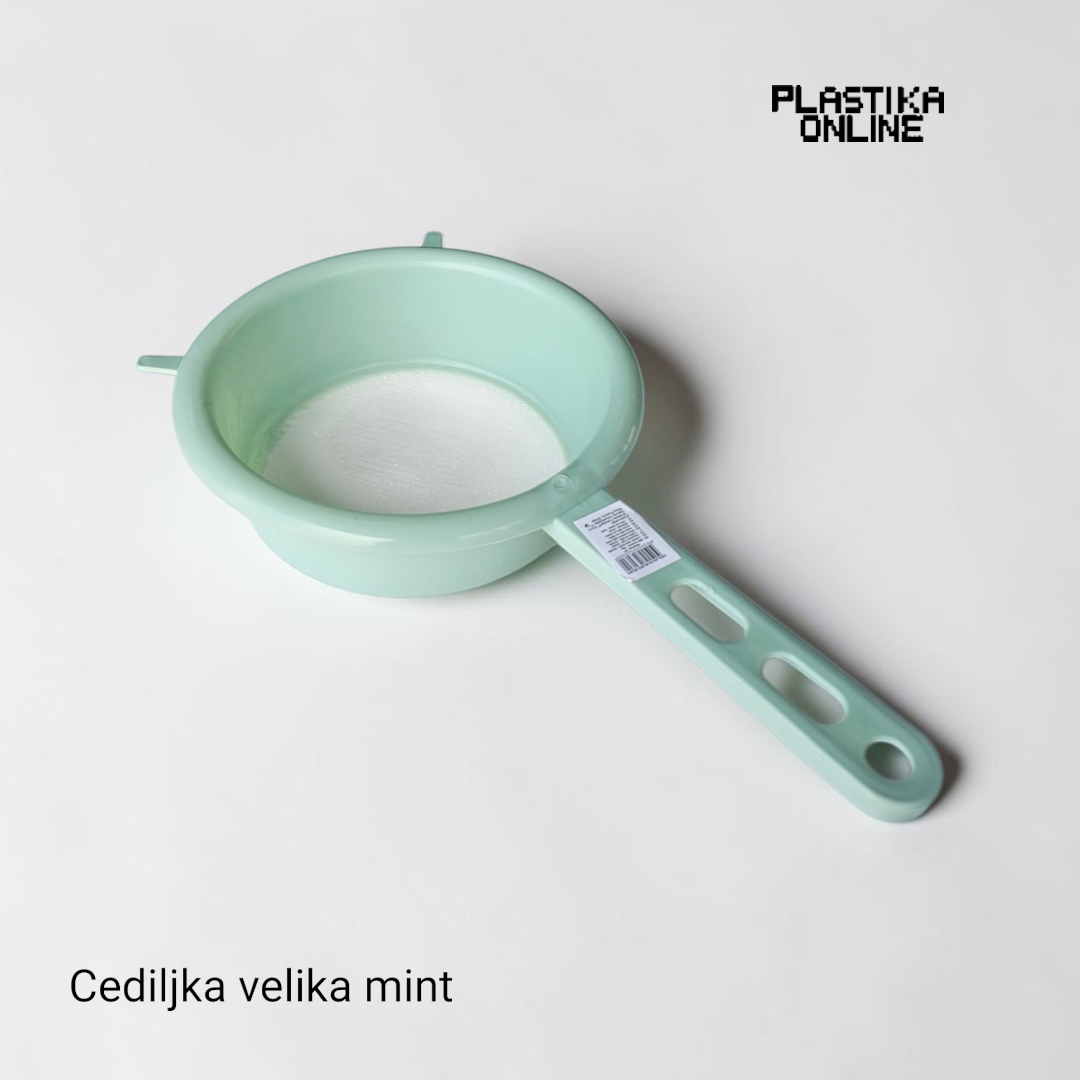 plastična cediljka velika dužine 34cm mint boje