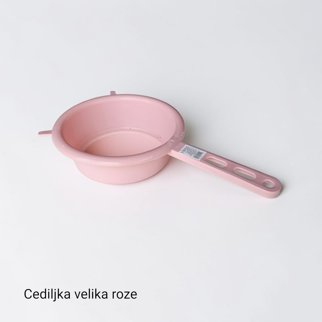 plastična cediljka velika dužine 34cm i prečnika 20cm roze boje