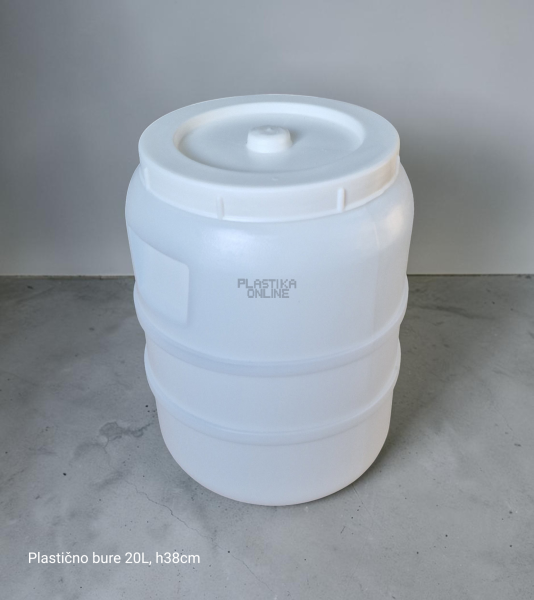 Plastično bure sa poklopcem bez ručki 20L zapremine bele boje