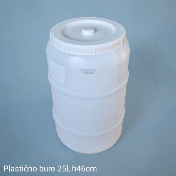 Plastično bure sa poklopcem bez ručki 25L zapremine bele boje