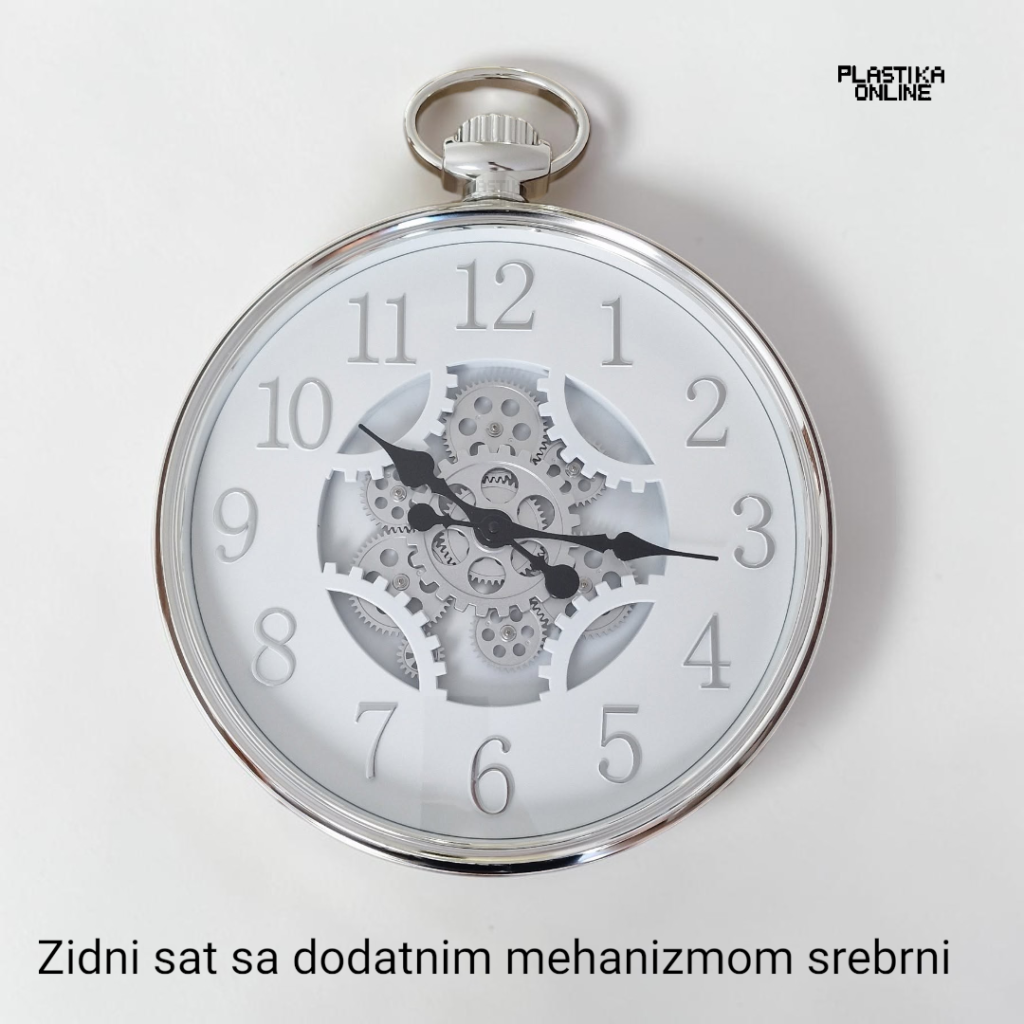 zidni sat imitacija starog džepnog sata srebrne boje crne kazaljke