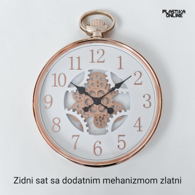 zidni sat imitacija starog džepnog sata zlatne boje crne kazaljke
