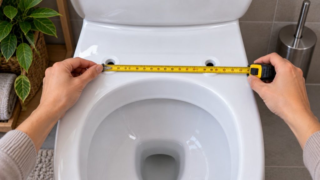 Merenje razmaka između montažnih otvora za WC dasku od centra do centra