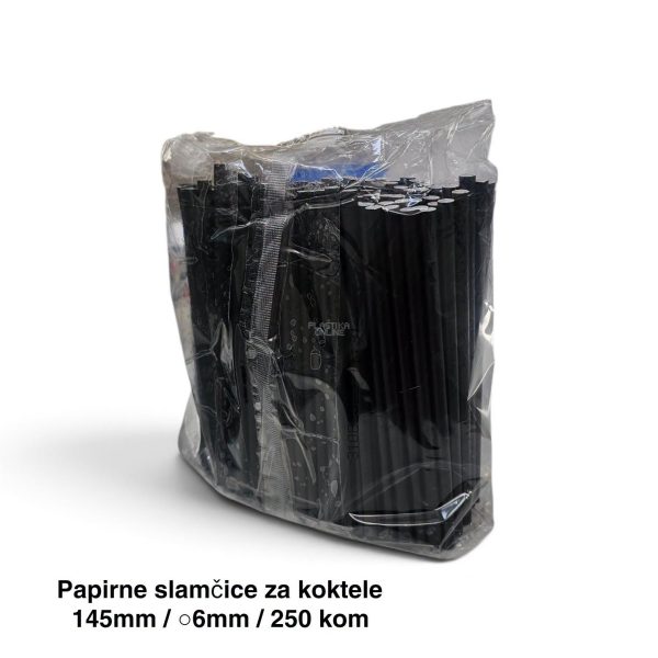 Papirne slamčice za koktele – crne, 145 mm, Ø 6 mm, 250 komada