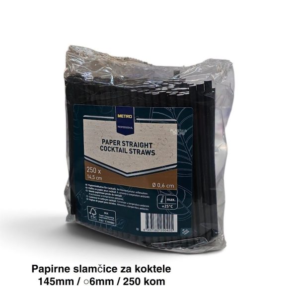 Papirne slamčice za koktele – crne, 145 mm, Ø 6 mm, 250 komada