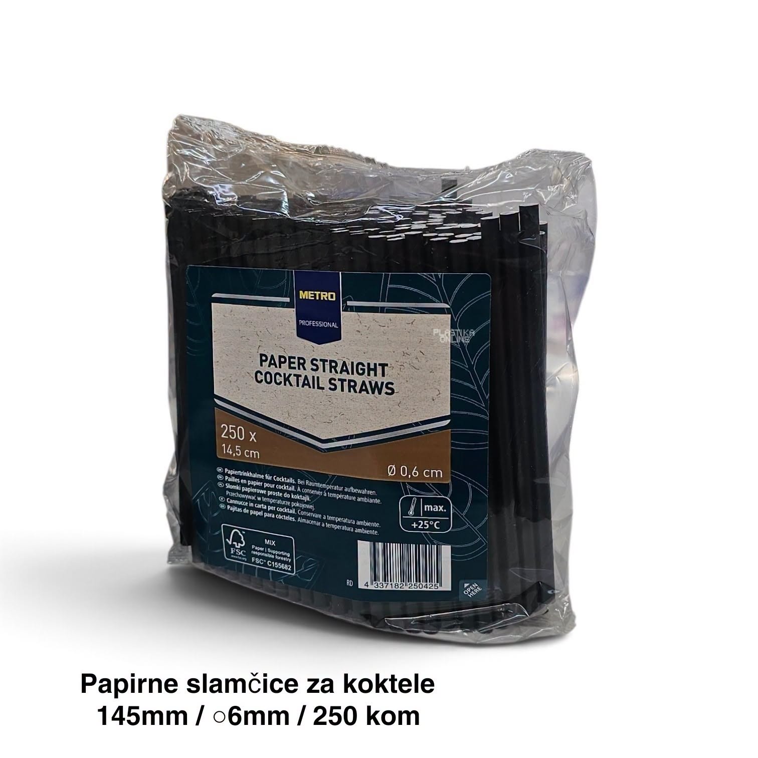 Papirne slamčice za koktele – crne, 145 mm, Ø 6 mm, 250 komada