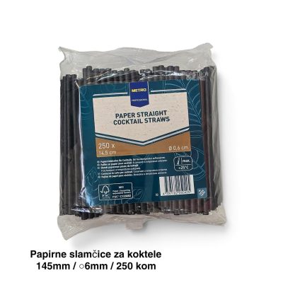 Papirne slamčice za koktele – crne, 145 mm, Ø 6 mm, 250 komada