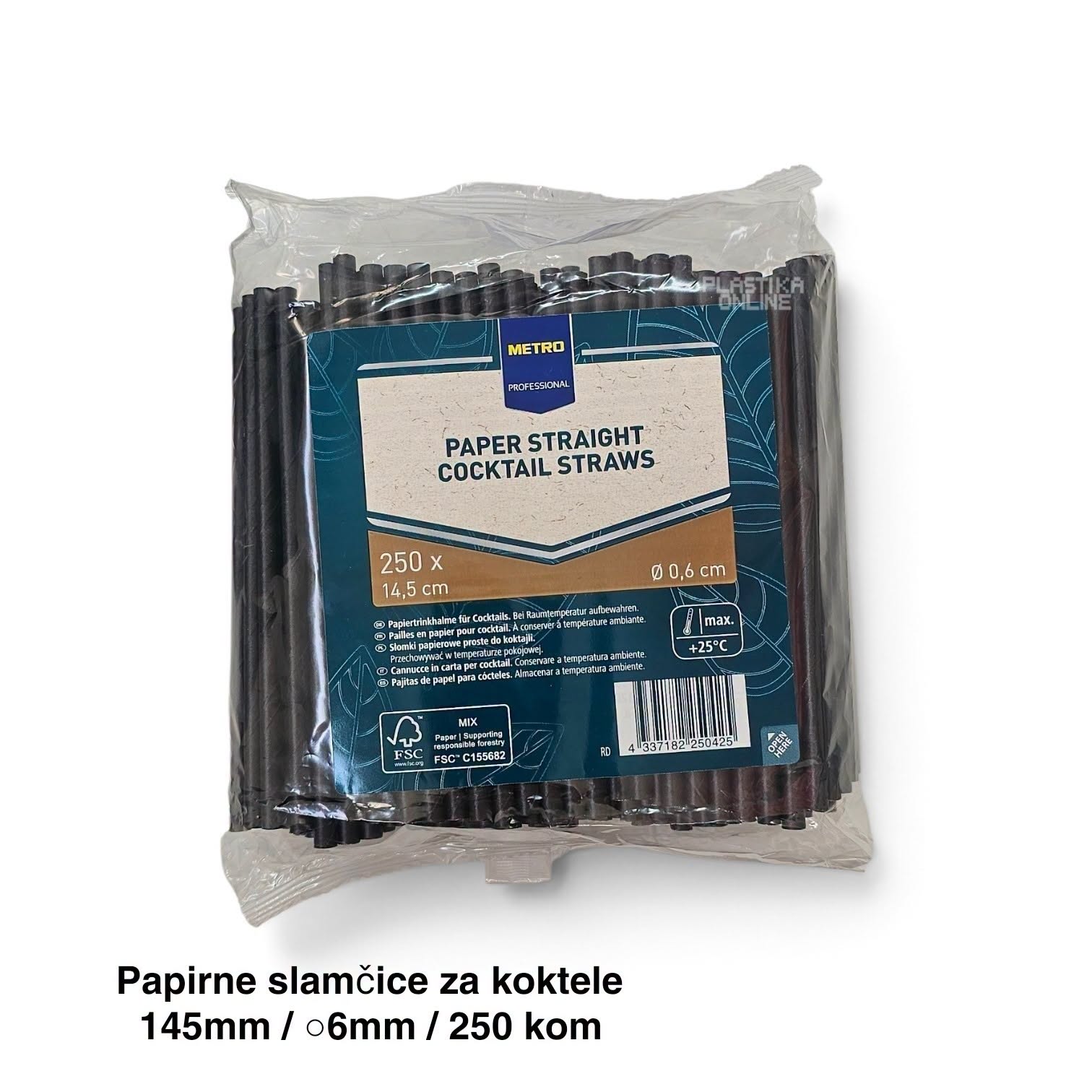 Papirne slamčice za koktele – crne, 145 mm, Ø 6 mm, 250 komada