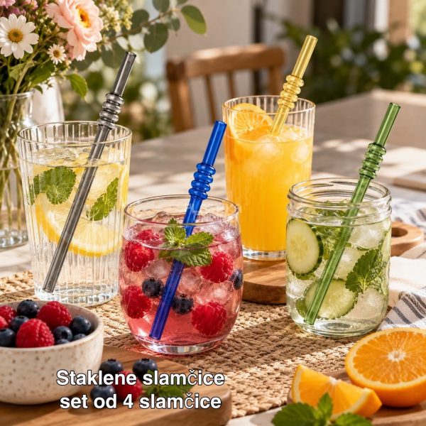 STAKLENE SLAMČICE 4 + ČETKICA GRATIS