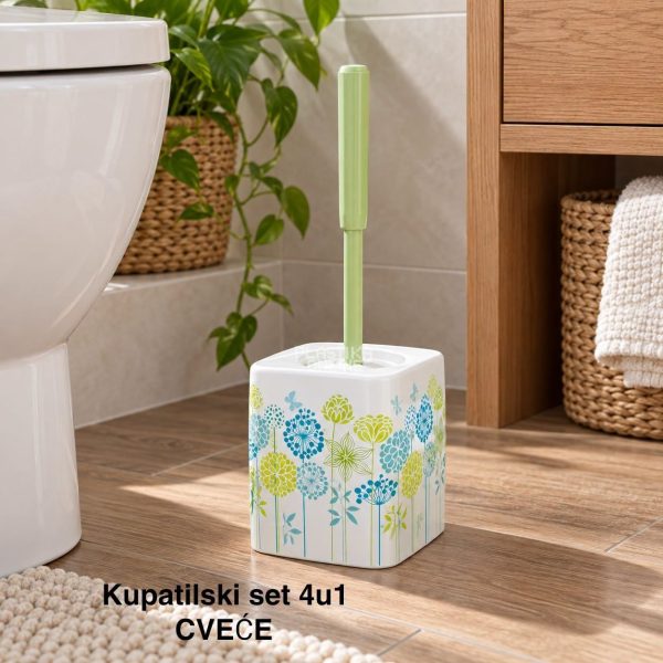 WC set Cveće 4 (wc daska,wc cetka,klatno,drzac papira)
