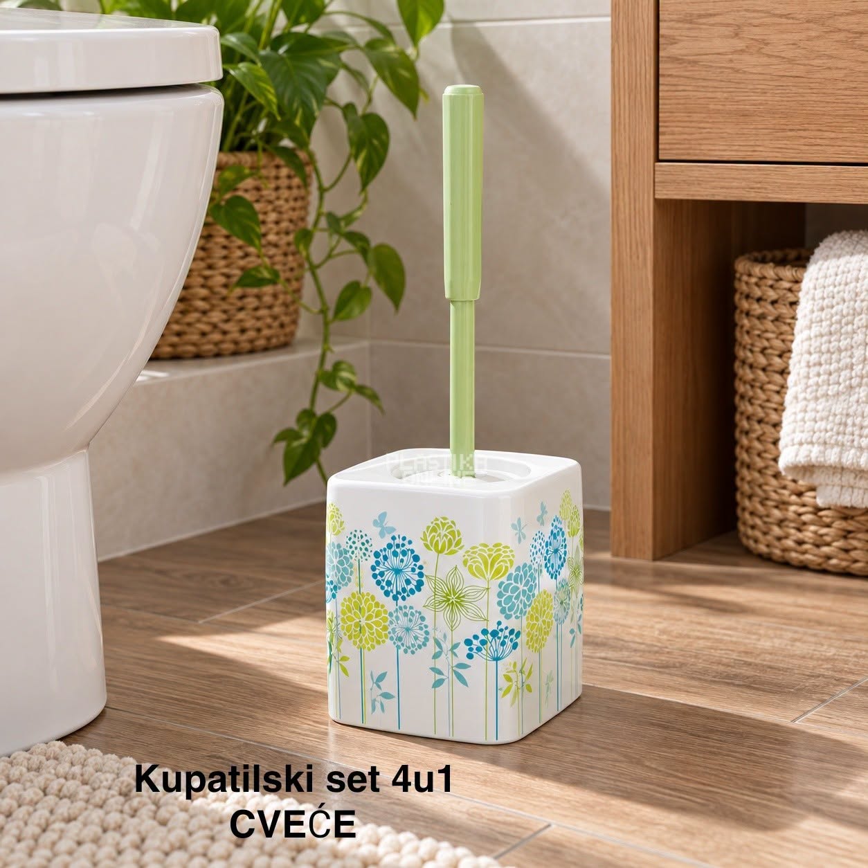 WC set Cveće 4 (wc daska,wc cetka,klatno,drzac papira)