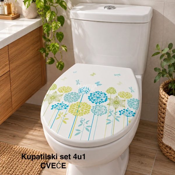 WC set Cveće 4 (wc daska,wc cetka,klatno,drzac papira)