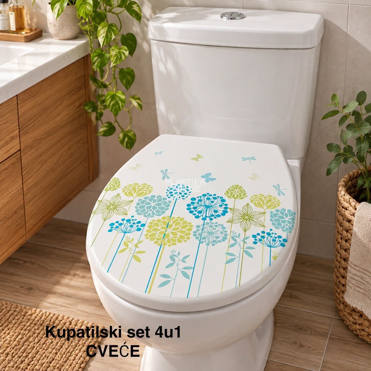 WC set Cveće 4 (wc daska,wc cetka,klatno,drzac papira)
