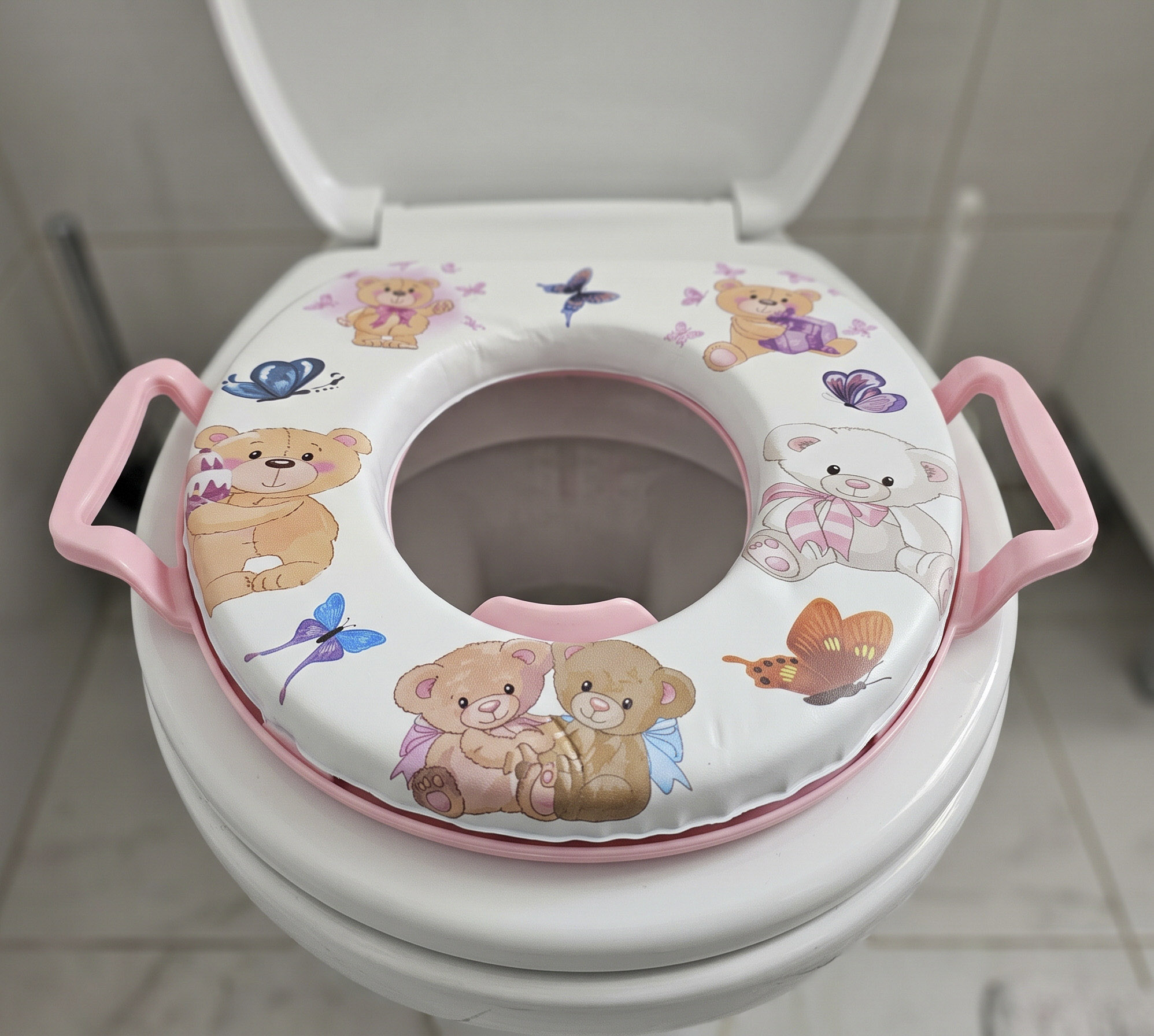Dečiji adapter za wc šolju sa ručkama i sunđerom Medvedići