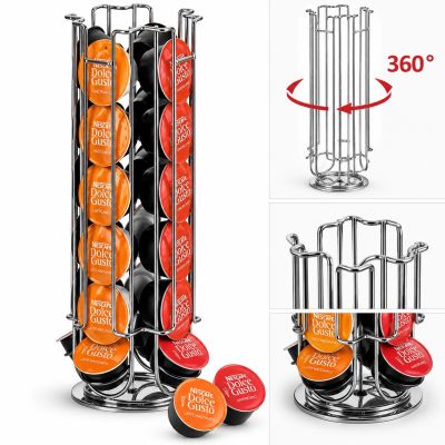 Rotirajući stalak za Dolce Gusto kapsule – metalni, srebrni, 24 kapsule