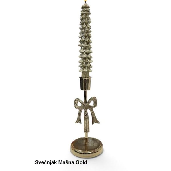 Svećnjak Mašna Gold, zlatni svećnjak, slavski svećnjak
