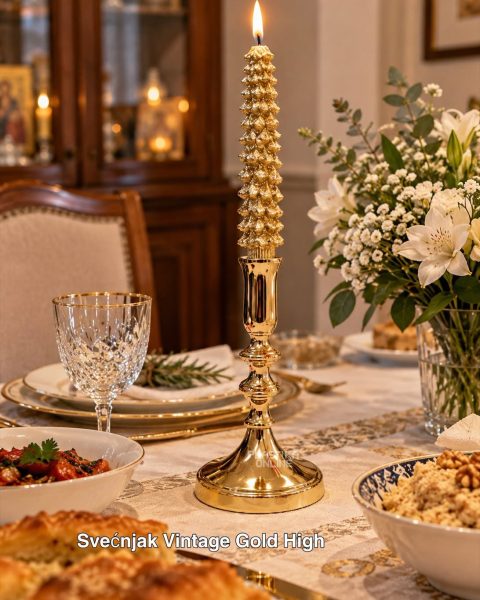 Svećnjak Vintage Gold High , zlatni svećnjak, svećnjak za slave, svećnjak za proslave