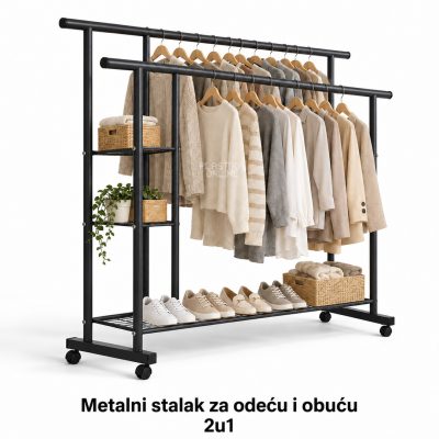 Metalni stalak za odeću i obuću 2u1 - CRNA BOJA