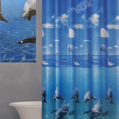 Dvodelna zavesa za kupatilo 2x110x200 , zavesa za tuš kabinu, zavesa za kadu, poliesterska zavesa za kupatilo, dugotrajna zavesa za kupatilo dolphin family